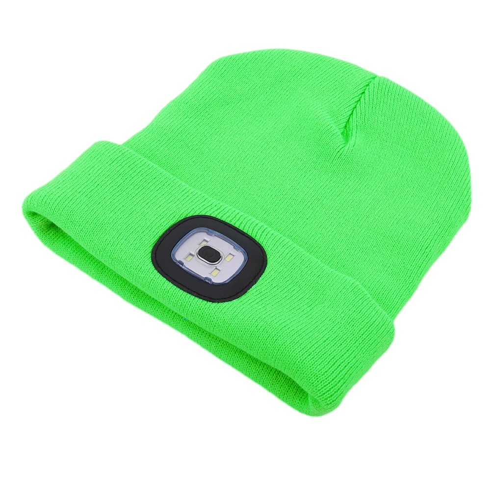 LED Lighted Beanie Cap Unisex Knitted Beanie With Head Lamp USB Rechargeable Flashlight 4 LED Beanies Knit Hat Fishing Caps