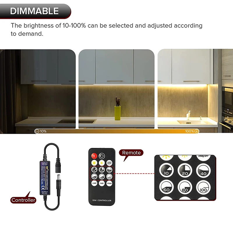 Mini LED Dimmer DC5-24V 6A Wireless RF Controller Switch 14 Key Remote Control Single Color LED Strip Light Led Dimmer Switch Led Strip Controller Smart Dimmer Switch Led Strip Switch Led Dimmer Controller