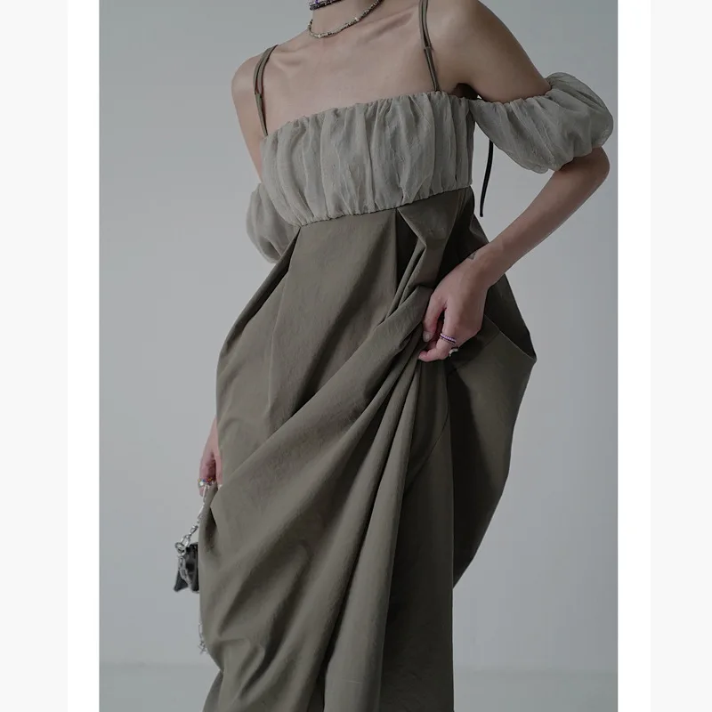 

2022 New Summer Women Girls French Style Retro Printed Camisole Design Beach Sunscreen Sexy Party Outdoor Long Dress Gift