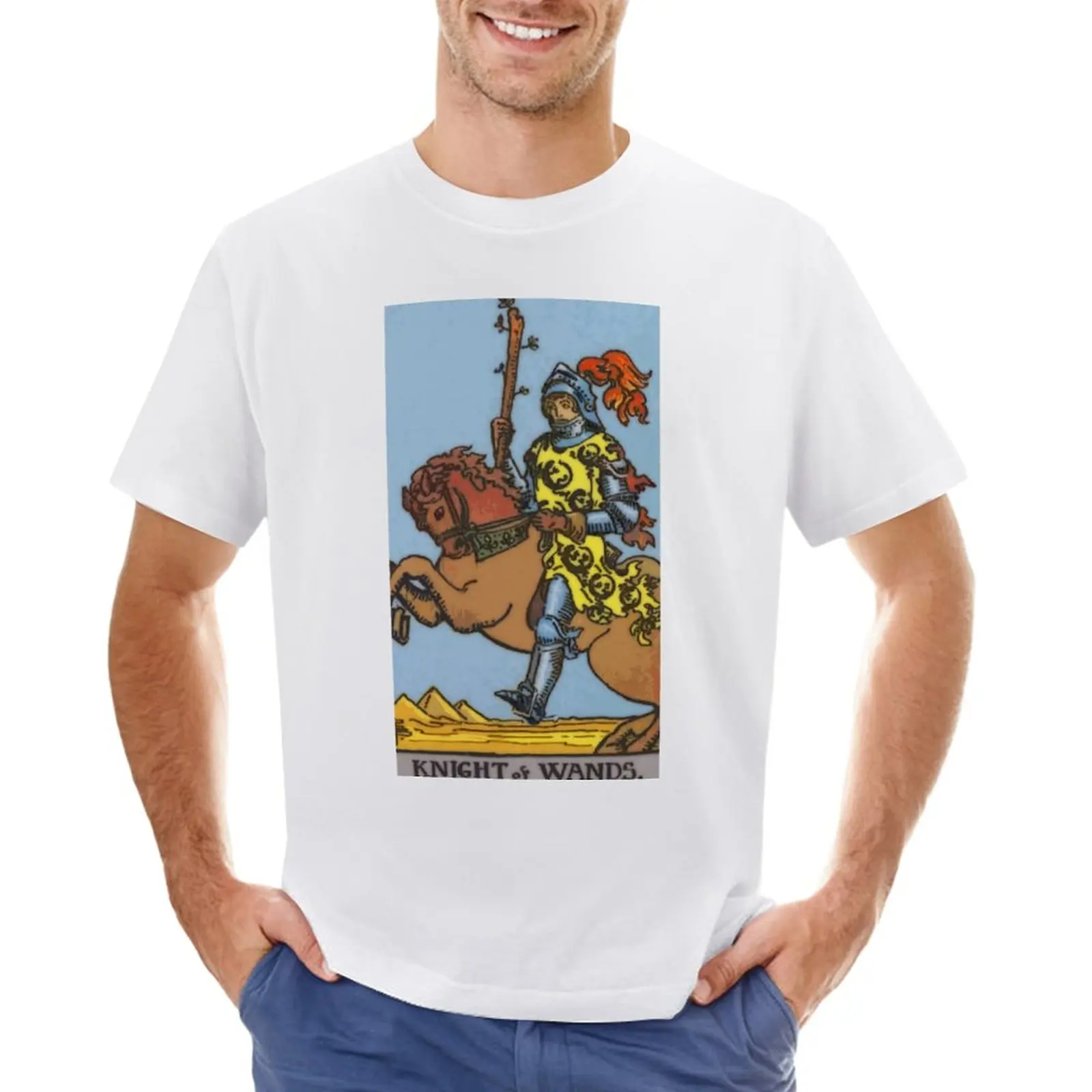 Cavaliere Delle Bacchette Tarocchi Card Rider Waite Classic T-Shirt Hippie Clothes Graphics Sublime Men T-Shirt