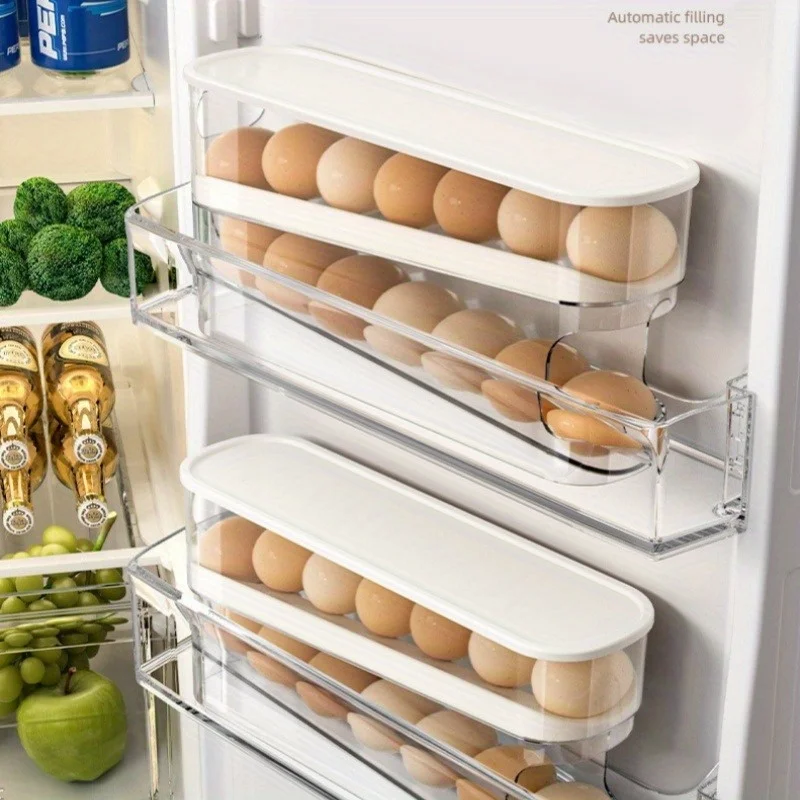 Egg Carton Slide Gadget Refrigerator Organizer Double Layer Automatic Egg Roller Kitchen Household Holder Kitchen Gadgets egg storage box egg roller egg roller rack