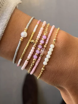 6 pezzi di braccialetti elastici impilati con perline multicolori bohémien, accessori per feste, regali di amicizia 1