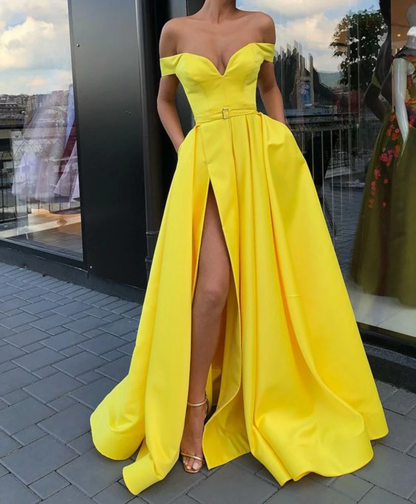 

Blue Muslim Evening Dresses A-line V-neck Off The Shoulder Slit Sexy Islamic Dubai Saudi Arabic Long Elegant Evening Gown