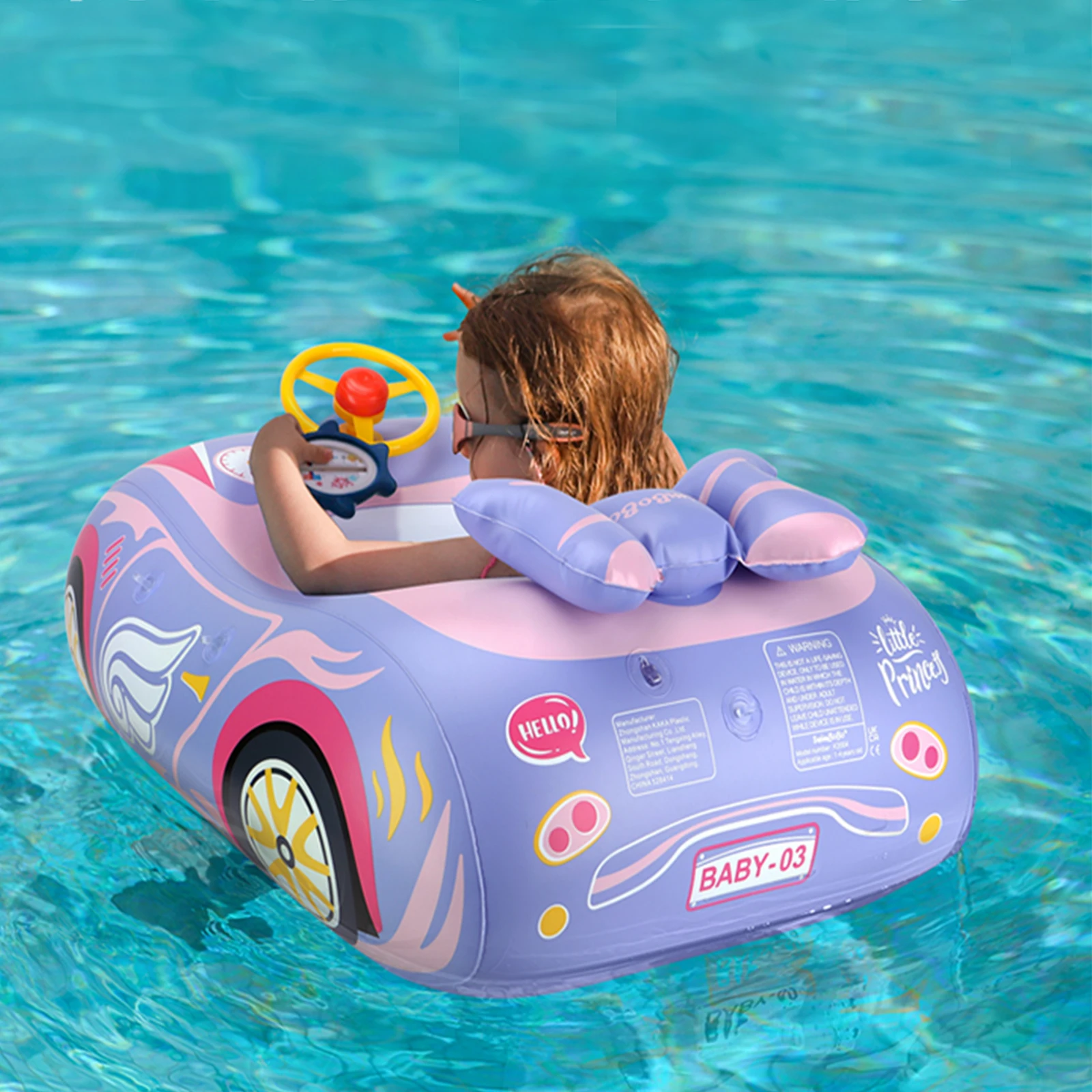 Baby Pool Float with Canopy Cartoon Car Toddler Inflatable Swim Pool Float Seat Boat Infant Floating Ring Summer Beach Water Toy 3