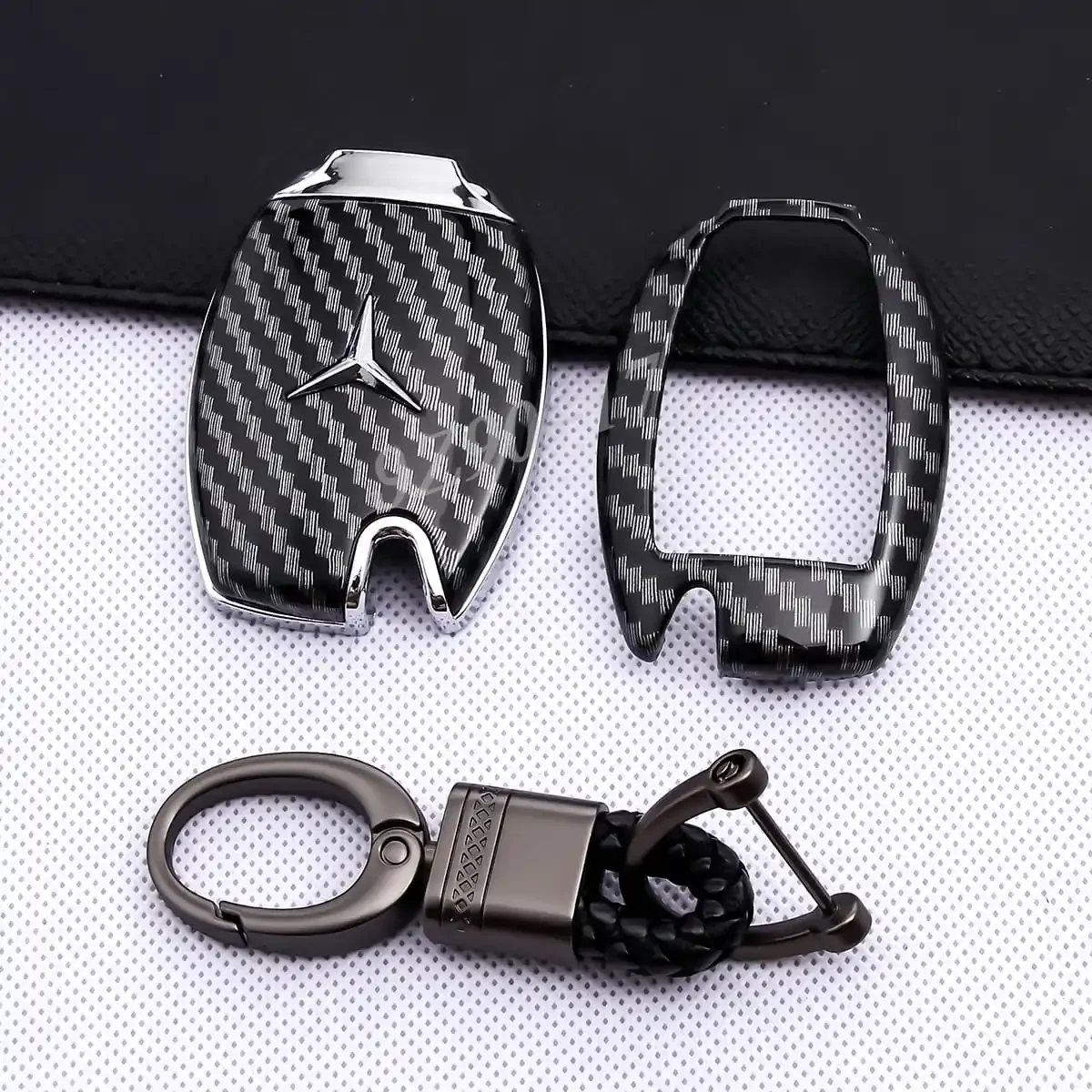 Premium Carbon Fiber Car Key Fob Cover with Keychain
