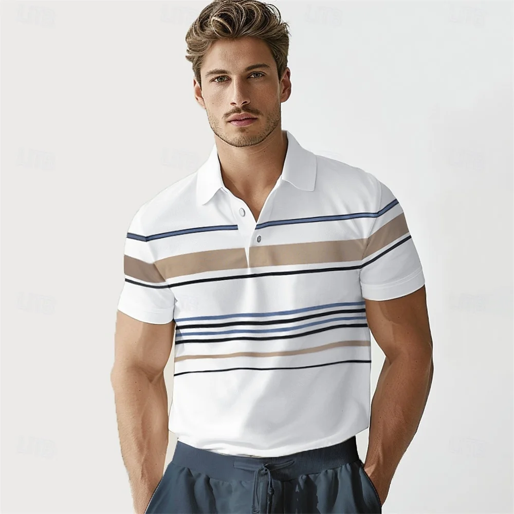 Summer Men's Polo Shirts With Short Sleeve Business Stripes Print Casual Tops Fashion Sport Wear Oversized T Shirts Man Clothes 7 Sa3e50af09db044bfac00ff082aab2427f