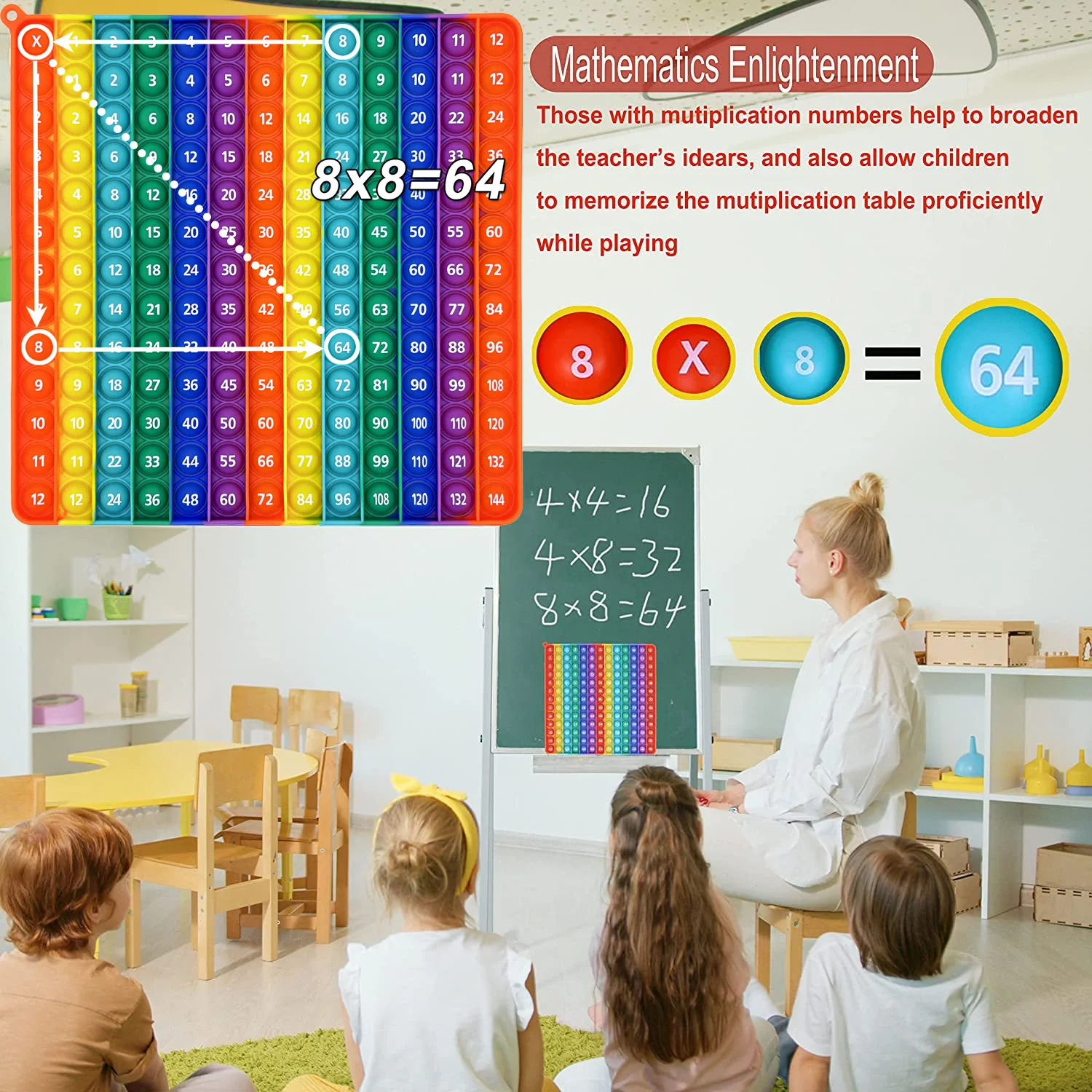 1-12 Multiplication Addition Push  Its Bubble Fidget Sensory Pop Toys, Silicone Rainbow Teaching Aids, Math Toys 3