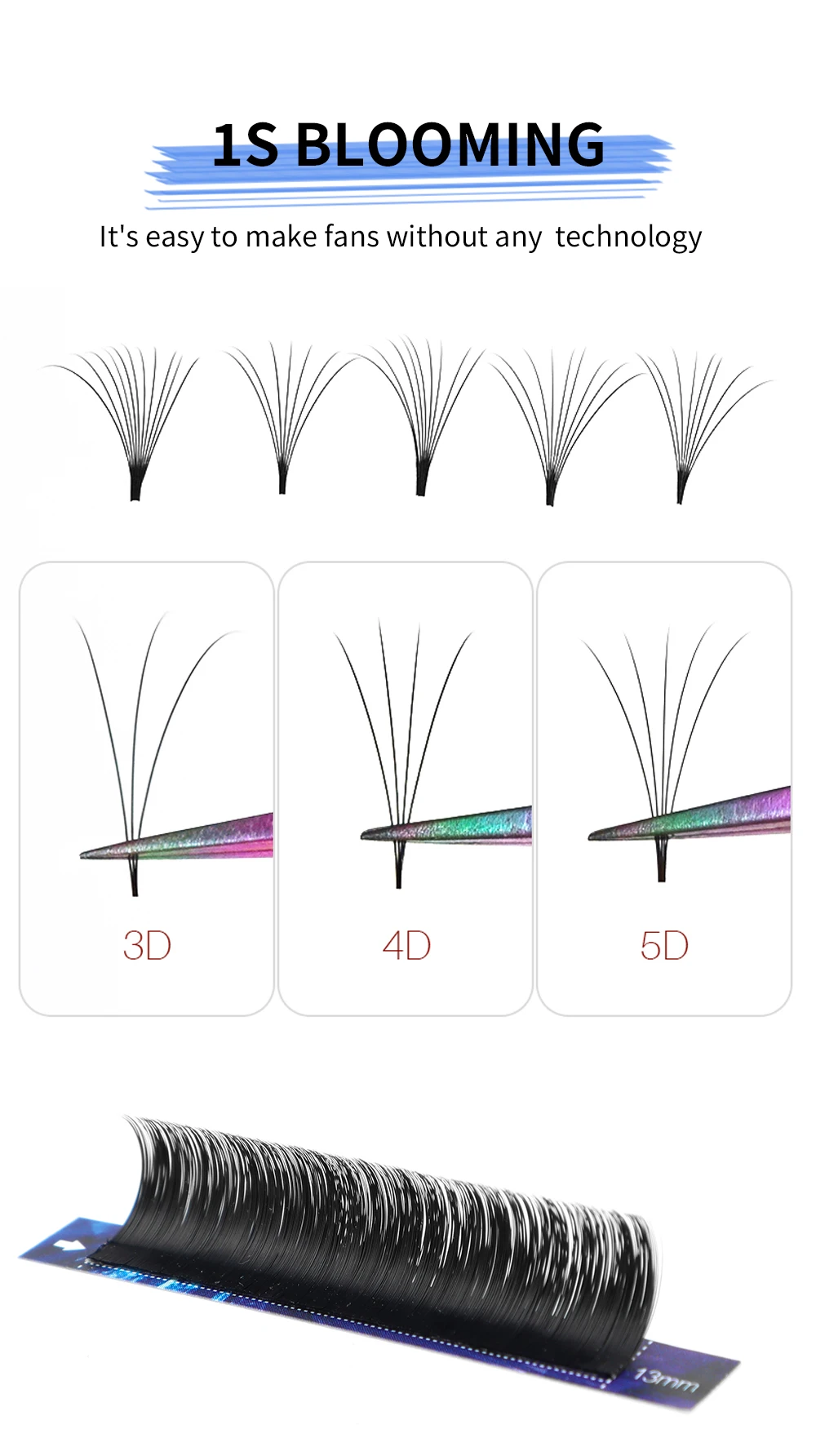 Bluebell Beauty Easy Fan Fast Fanning Volume Lashes Autofans Fake Eyelash Extension Faux Mink Eyelashes for Makeup Tools