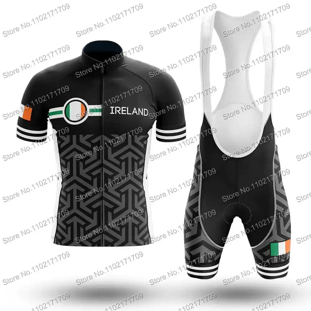 Ireland Team Cycling Jersey Set Short Sleeve Ireland Flag Cycling Clothing White Black Road Bike Shirts Suit MTB Maillot Ropa