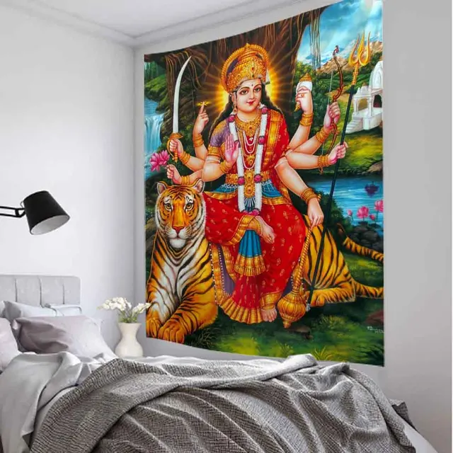 Tapisserie de bouddha indien, peinture à l'huile, nature morte, méditation, décor mural suspendu, Mandala, Hippie, Boho, tapis de Yoga, feuilles 6