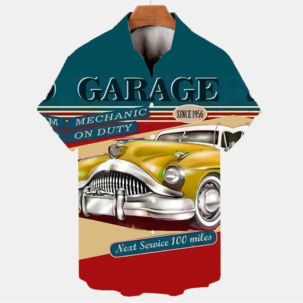 Vintage Car 3d Printed Shirts Men Women Fashion Hawaiian Shirt unisex Beach Short Sleeve Oversized Blouse Men's Lapel Shirt 4