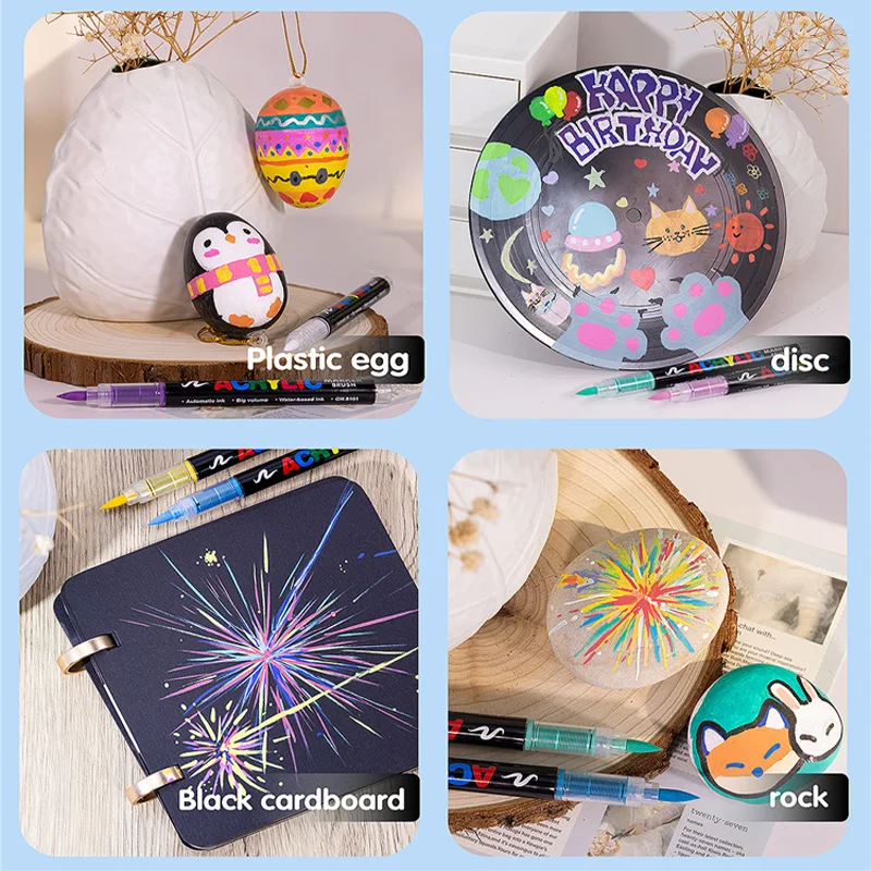 12-120 Colors Acrylic Paint Pens Markers Brush Tip for Rock Painting Wood Canvas Stone Christmas Gift DIY Crafts acrylic markers