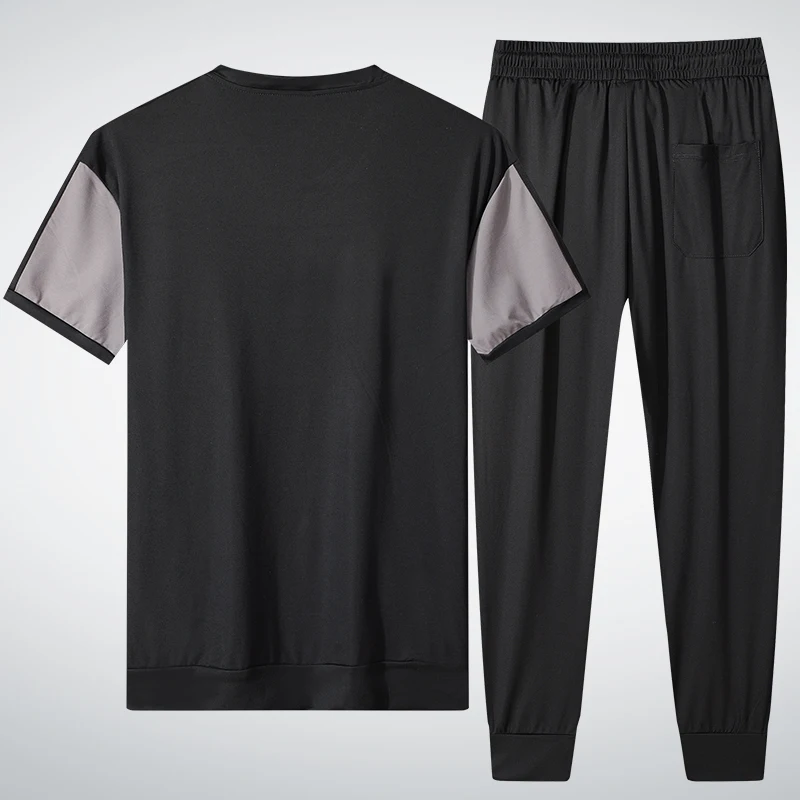 2022 Summer New Men'S Quick Drying Sports Suit Youth Korean Handsome Trend Elastic Casual Short Sleeve Pants Two-Piece Set