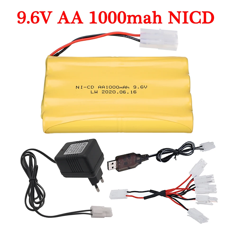 9.6V 1000mAh Rechargeable Battery For Rc Cars Tanks Robots Boat Ship Toys Gun Tamiya plug NiCD AA 9.6v Battery Pack With Charger