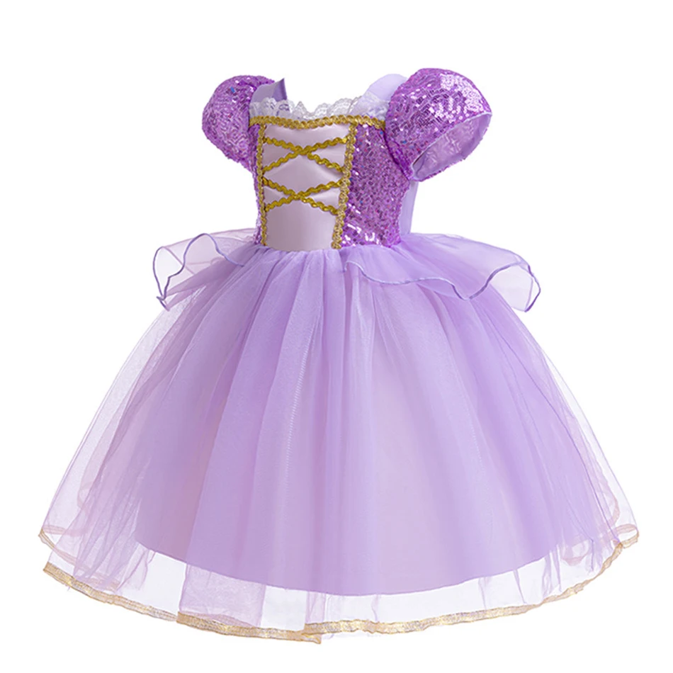 Girls Rapunzel Princess Costume – Purple Dress For Halloween, Birthday, Cosplay, Lace Trim, Puff Sleeves, Ages 3-9 - View #4