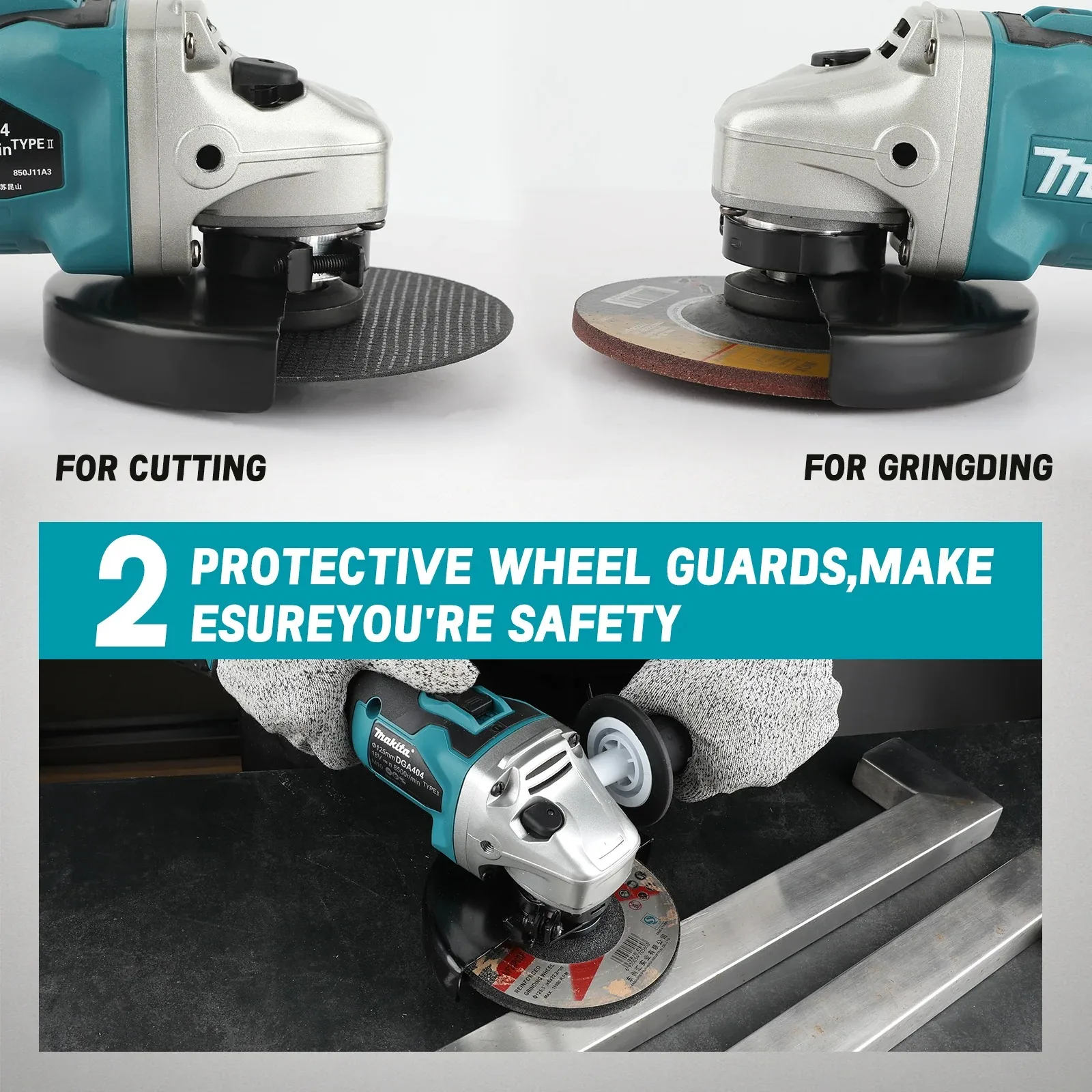Makita DGA404 125mm/100mm 브러시리스 리튬 전기 앵글 그라인더 충전식 절단기 고출력 연마기 18V