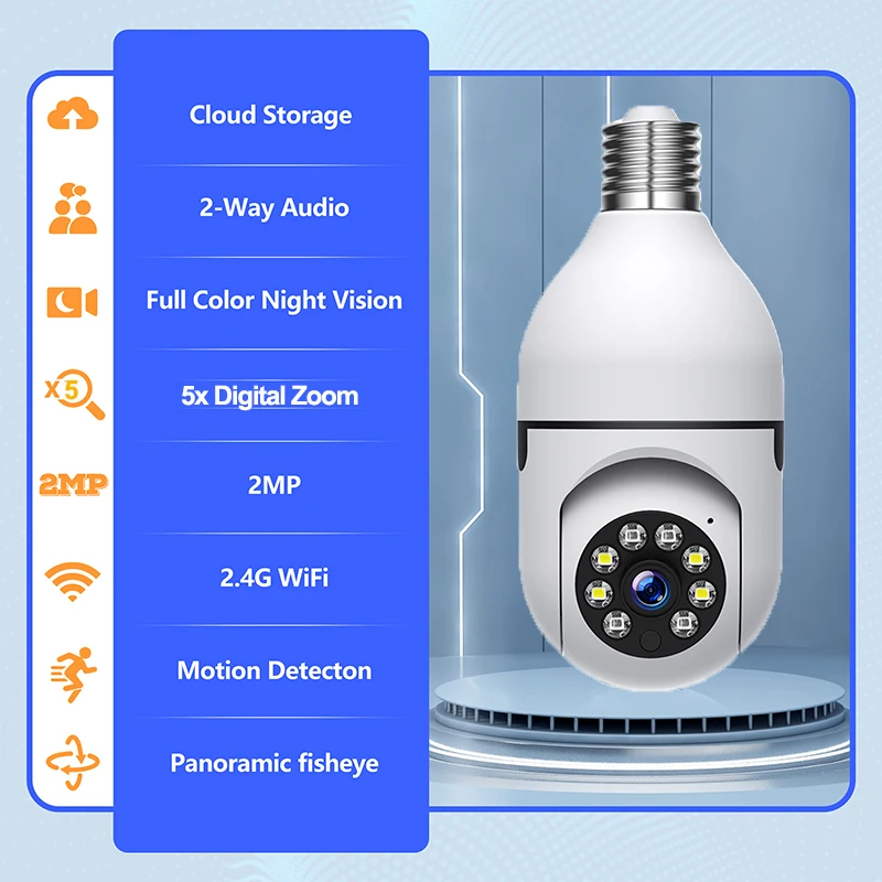 2MP Smart Wifi Camera PTZ  E27 Bulb Light Video Security Detect Audio Alarm Auto Tracking Baby Monitor CCTV Surveillance Cameras 1 set 2led 22 inch 490mm led strip light update ccfl lcd screen to monitor