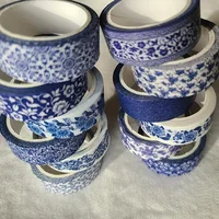 12 Rolls Per Set Blue & White Washi Tape Pretty Chinoiserie Designs Decorative Tape for Journaling, Scrapbooking 1