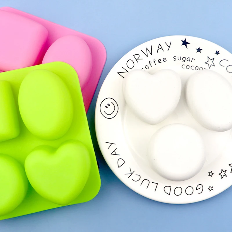 Silicone Soap Molds 4 Cavities Different Shapes DIY Love Soap Making Chocolate Baking Candle Gifts Supplies Home Decoration