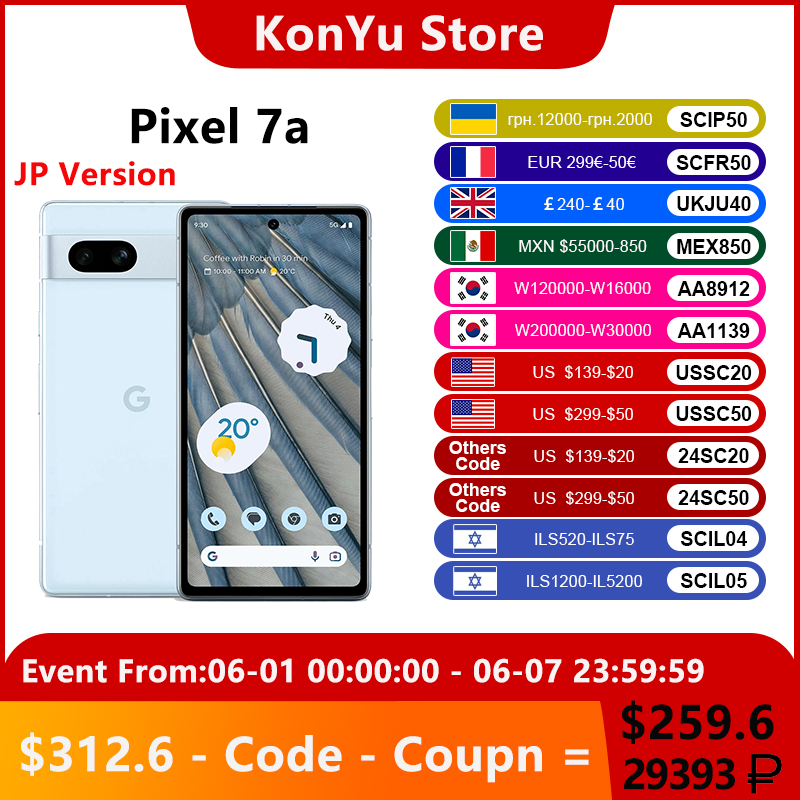 Brand New Original Google Pixel 7a Google Tensor G2 6.1"OLED Display 64 MP + 12 MP 4400 mAh Google Support NFC Google Pixel 7A