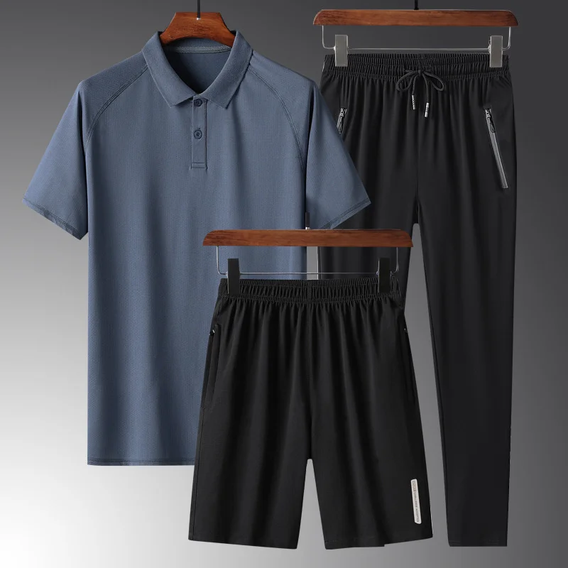 Summer New Men's Three Piece Suit Fashion Suit Father's Trousers, Shorts,short Sleeve Leisure Sports Suit 3 Piece Sets