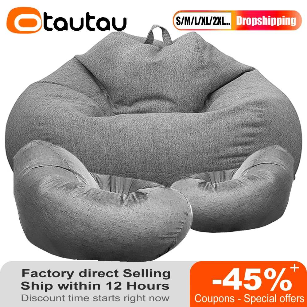 OTAUTAU Big 4ft Cotton Linen Pouf Sofa Cover for Bean Bag Chair Ottoman  Couch Washable Corner Seat Beanbag Puff Sac Bed DD1MM2T