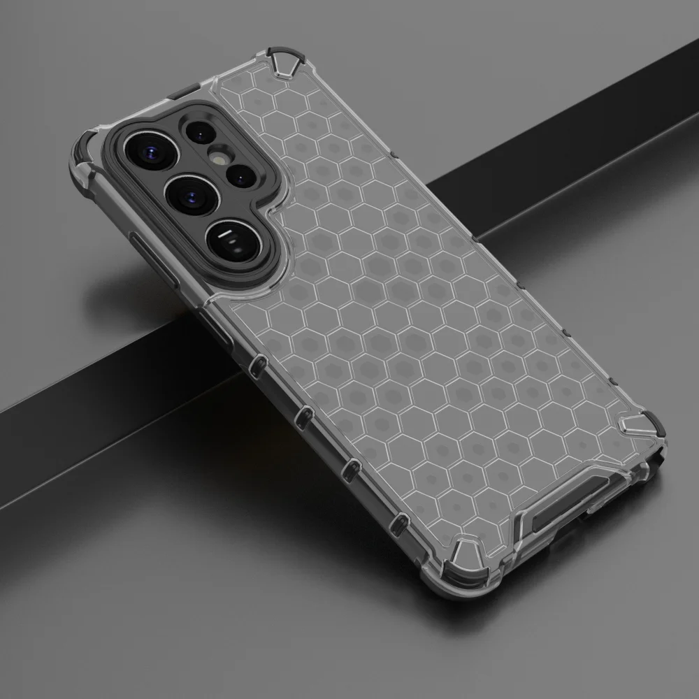 Armor Honeycomb Pattern Transparent Shockproof Phone Case with Military-Grade Protection