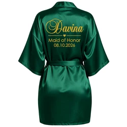 Personalized Bridal Faux Silk Bathrobe for Weddings and Bachelorette Parties (Green robe)