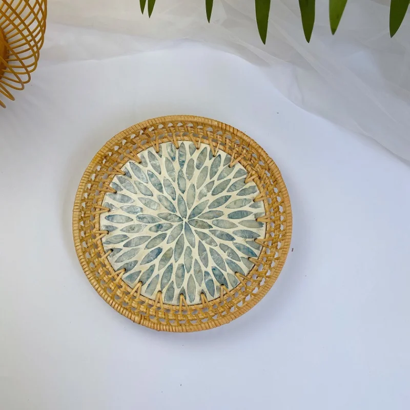 Colorful Shell Rattan Tray Creative Fruit Bread Tray Tea Set Shelf Home Decoration Room Storage Box Desktop Decoration