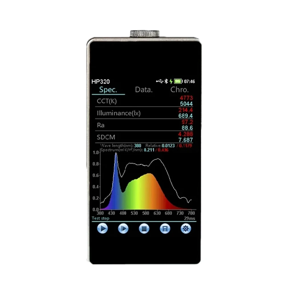 핸드 헬드 스펙트럼 분석기, 계량기 HP330, 0.1-100Klx, 손가락 색상 온도 파장 조사기