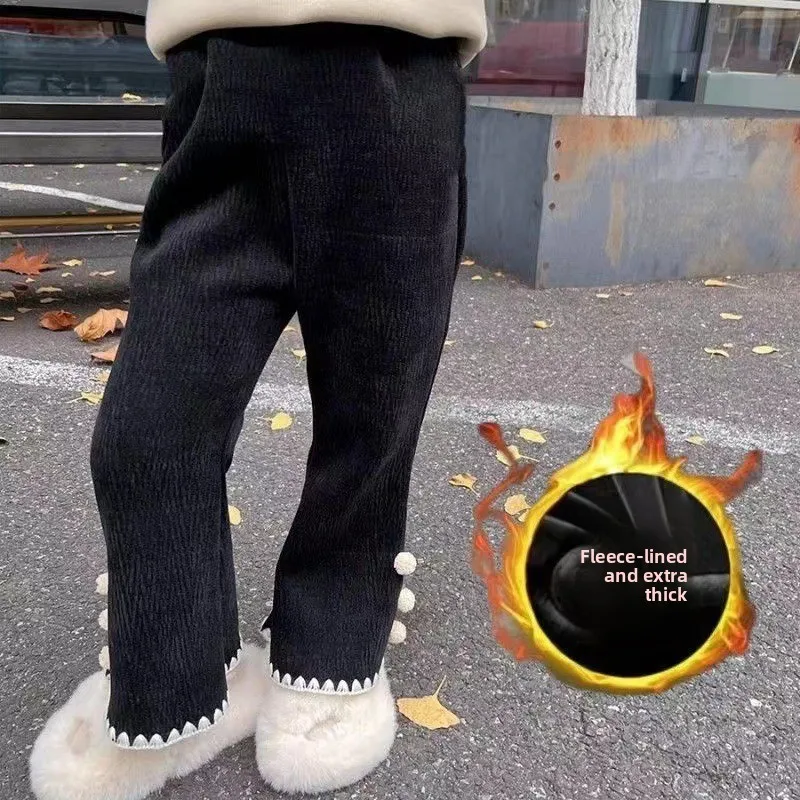 New Female Baby Outside Bottoming Trousers Flare Trousers Kids Thickened Flared Pants Girls Autumn and Winter Warm Pants