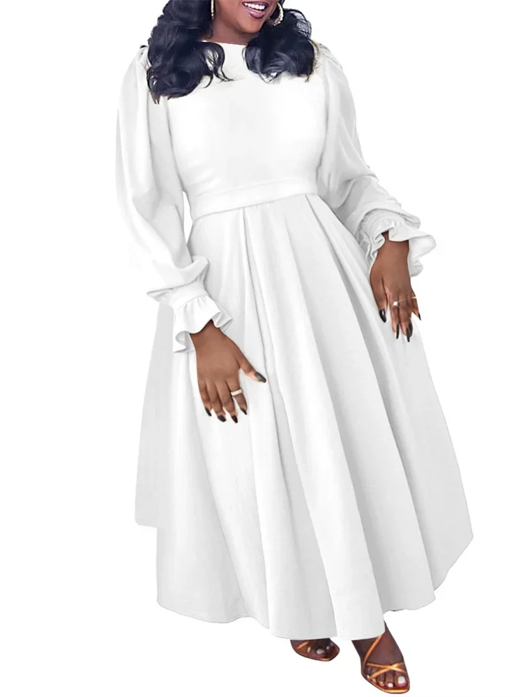 Wmstar Plus Size Dresses Women solid Casual Long Sleeve Vintage Maxi Dress Elegant Streetwear Party Dress Wholesale Dropshipping