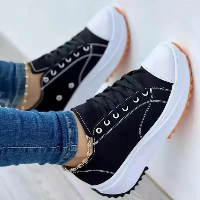 

Speedy Classic White Canvas Shoes Women Sneakers Solid Lace-Up Casual Platform Shoes for Women