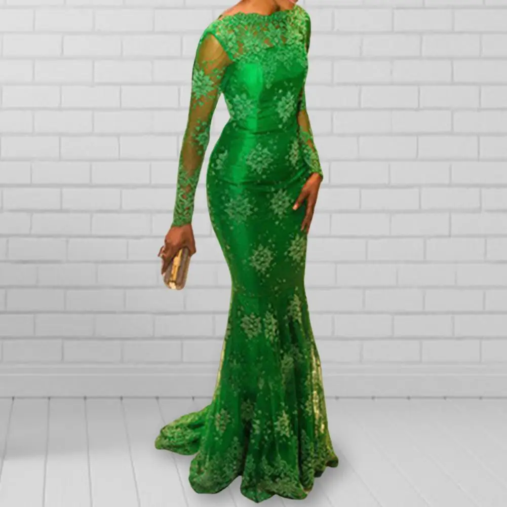 

Guest Dress Skin-touching Waist Tight Fishtail Hem Ladies Lace Stitching Evening Gown Dress Evening Dress Floor-Length