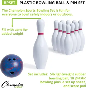 Sports Bowling Set: Rubber Ball & Plastic Pins for Training, Model:BPSET 6