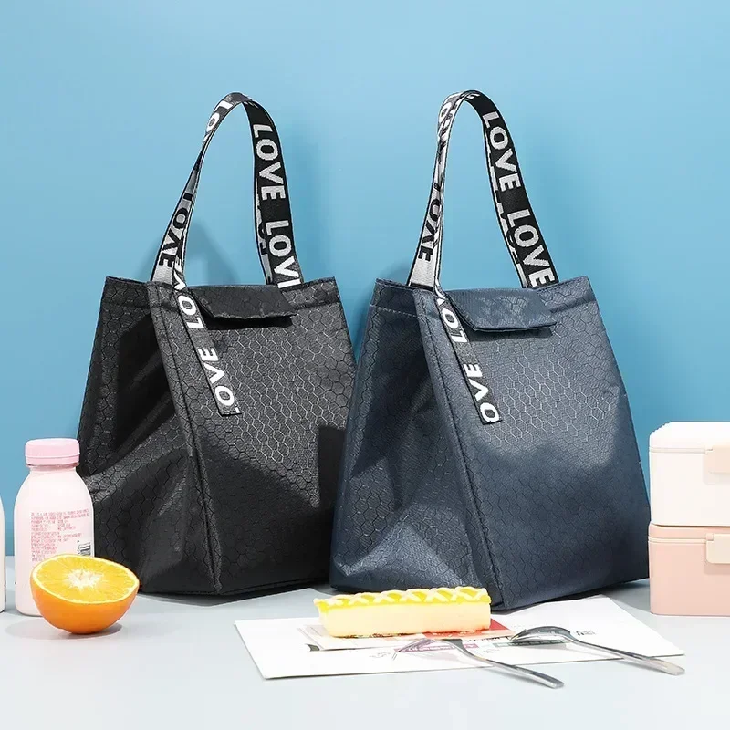 Portable Lunch Box Thermal Bag Large Capacity Picnic Work Food Insulated Cooler Tote Bento Storage Bag for Women Square Handbags