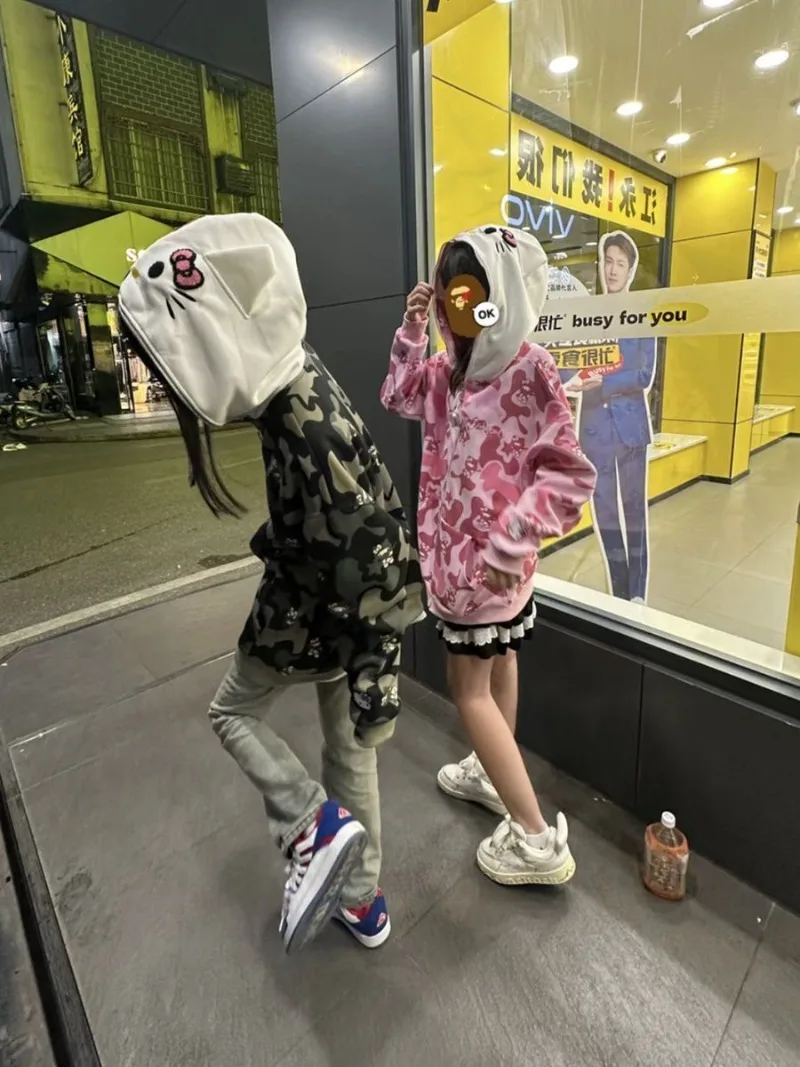 

Sanrios Anime Kawaii Hellokittys Cute Ins Style Printed Hoodie for Women Loose Fitting Student Versatile Casual Couple Jacket
