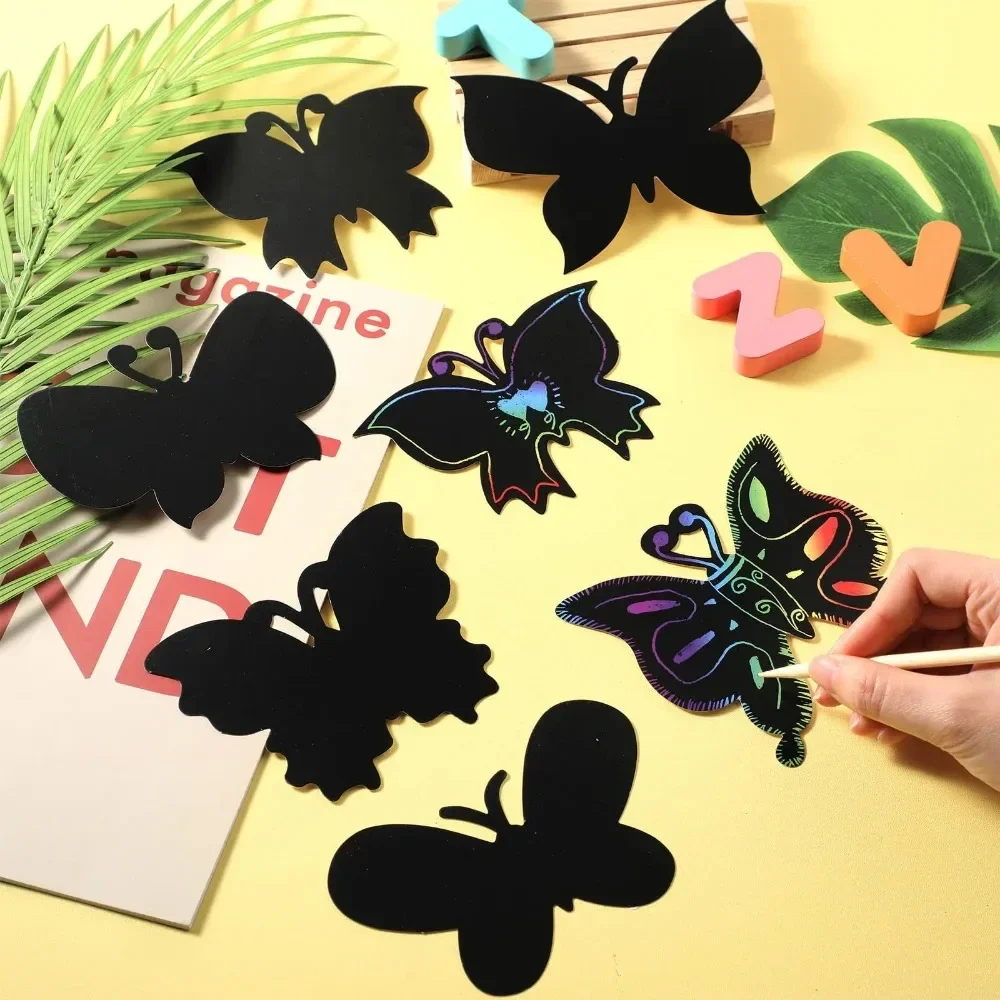 6/12Pcs Set Magic Scratch Art Butterfly Scratch Drawing Paper Bookmarks Kids Painting Book Creative Card Sticker Educational Toy 4