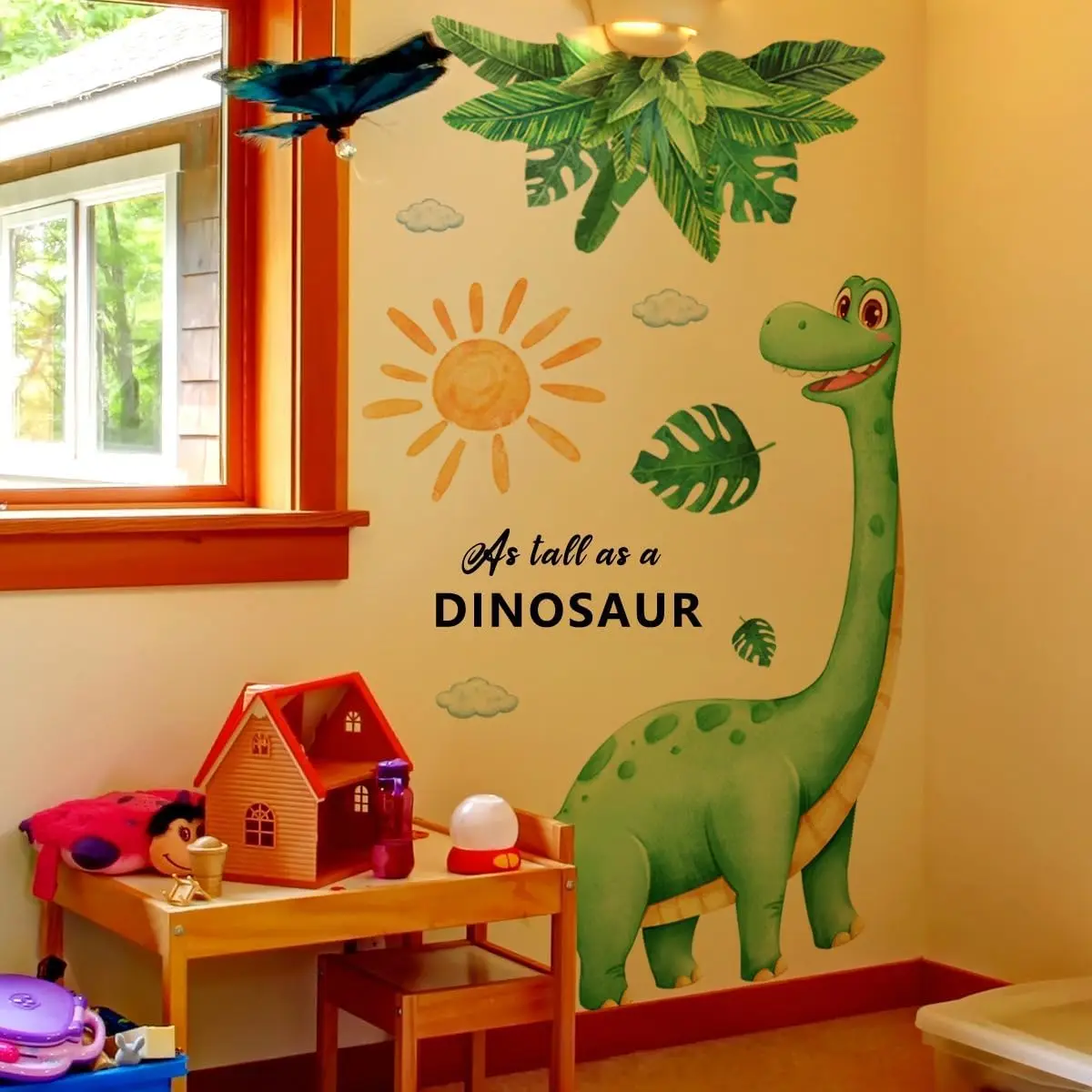 Cartoon Jungle Dinosaur Wall Sticker Baby Nursery Kdis Room Dino Footprints Forest Sun Wall Decal Playroom Children Home Decor