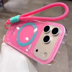 Luxury Glossy Magnetic Lanyard Phone Case with Oval Corners - Cute & Protective Back Cover - iPhone 15 (PK and Strap)
