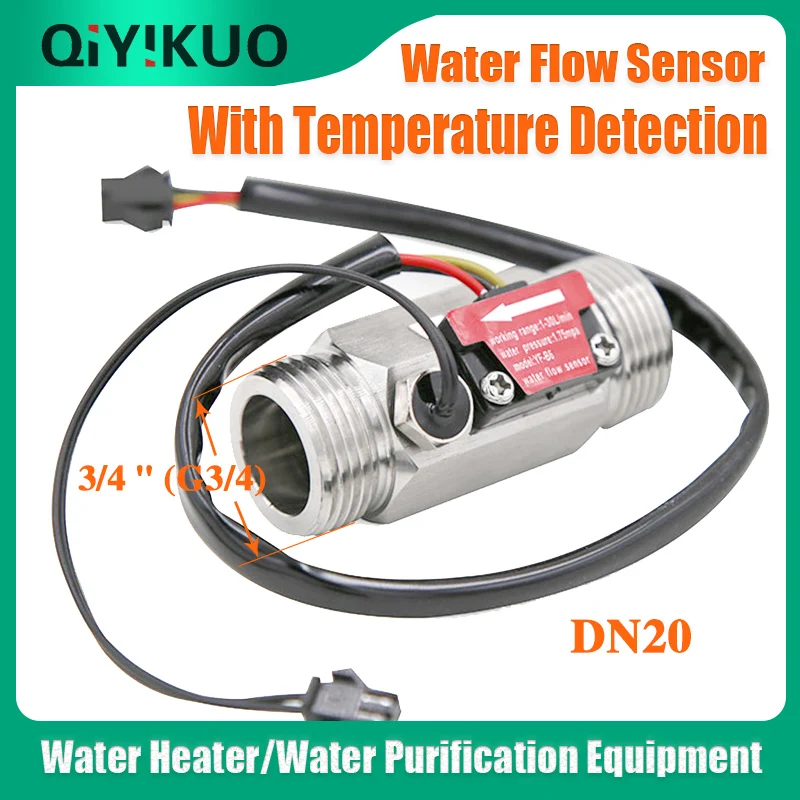 

QiyikuoWater Flow Sensor Hall Turbine Stainless Steel Meter With 6-Point External Ribbon Temperature Detection G3/4 Interface B6