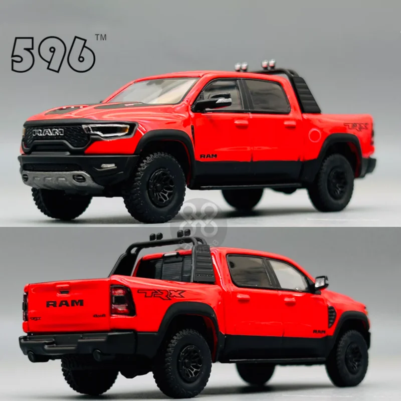 596 1:64 스케일 RAM TRX 오프로드 픽업 시뮬레이션 합금 모델 자동차 선물 장식 컬렉션 장난감 정적 디스플레이