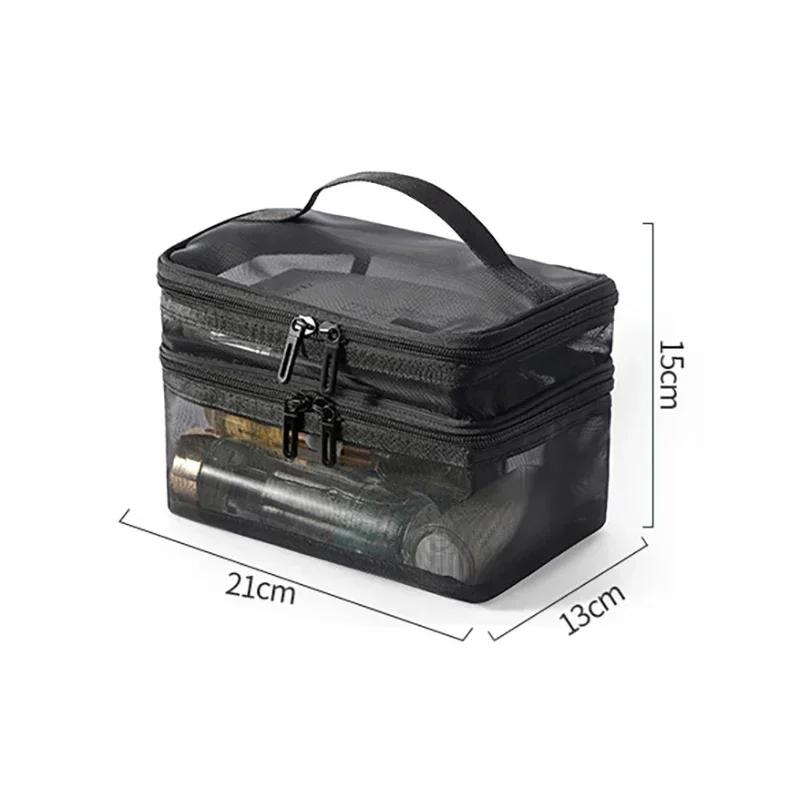 Portable Double Layer Mesh Cosmetic Bag Women Pink Make Up Case Big Capacity Travel Zipper Makeup Organizer Toiletry Storage Box 4