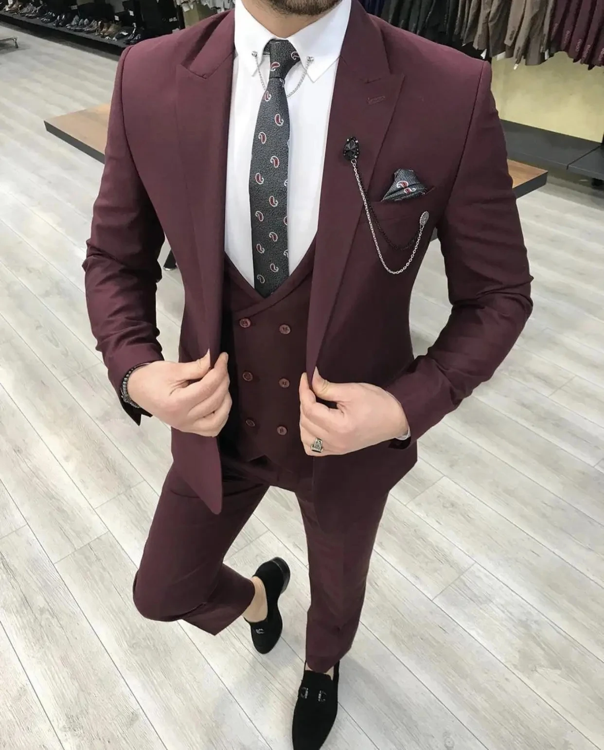 Slim Fit Ivory Male Suits One Button Double Breast Vest Groom Wear Wedding Suit For Men 3 Pieces Suit Set Blazer Costume Homme