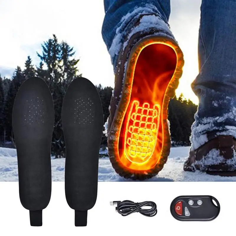 Electric Heated Insole USB Rechargeable 3-speed Temperature Control Wireless Remote Control Heating Insole Winter Warm Shoes Pad