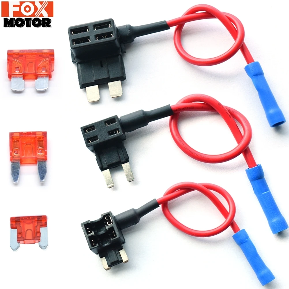 3X 12V Car Blade Fuse Holder Add A Circuit TAP Adapter Micro Mini Standard ATM APM Auto Fuses 10 AMP Car Truck Van SUV Fuse Wire