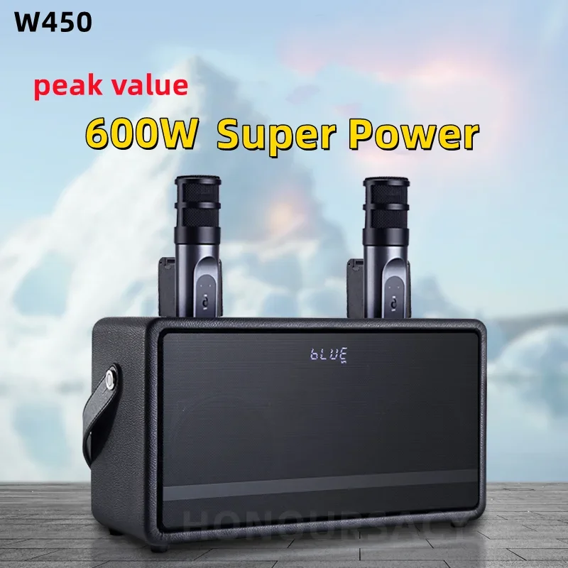 

W450 Peak 600W family karaoke bluetooth speaker high-power wood hidden microphone integrated live square dance bass boom box