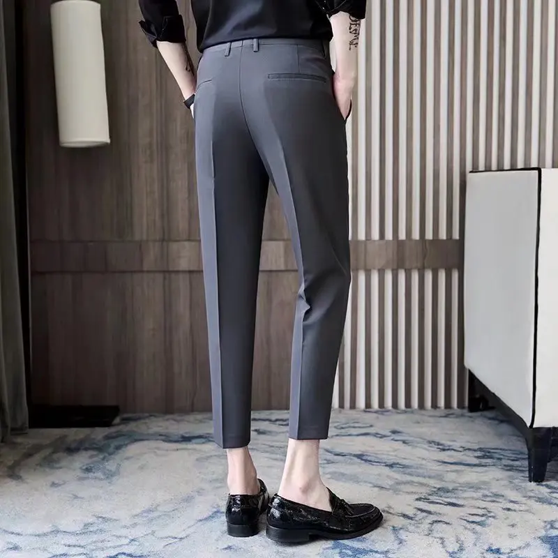Men's Spring Summer Business Formal Pants Solid Korean Casual Suit Pants Men's Wedding Social Pants Business Casual Men Clothing