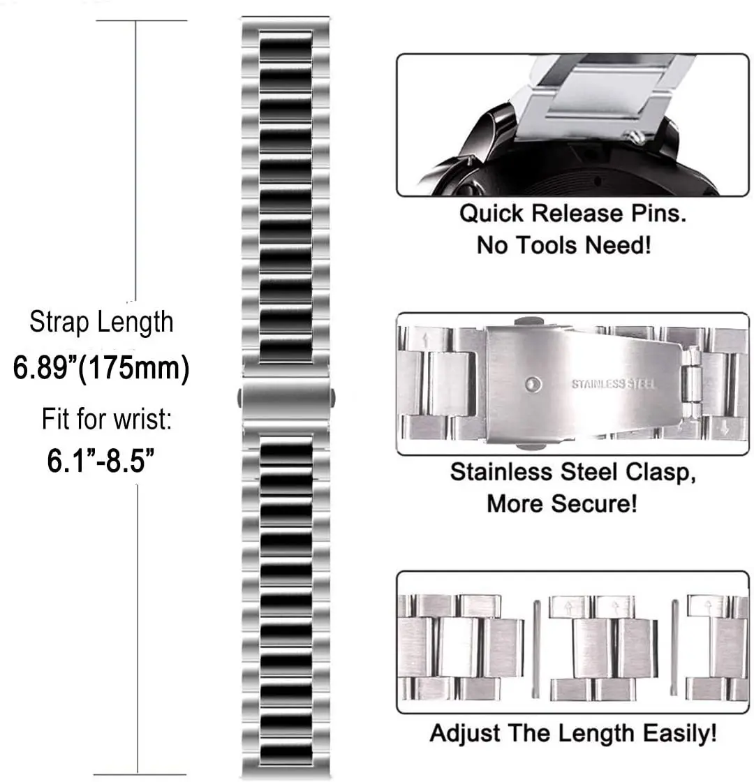 Premium Stainless Steel Band Bracelet for Smart Watches - Durable Metal Watch Strap for a Sophisticated Look