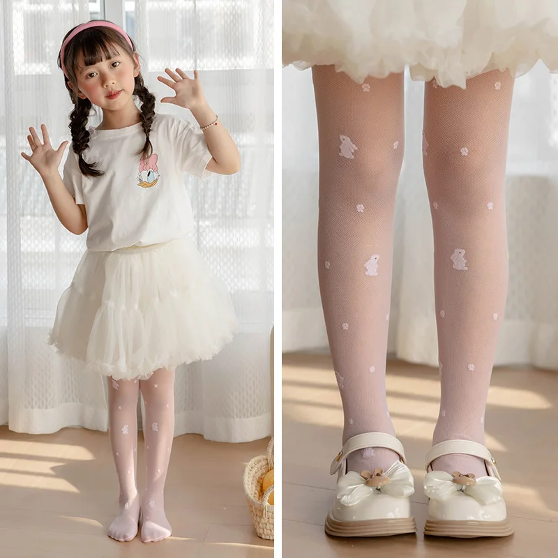 Ultra Thin Transparent Baby Kids Pantyhose Hollowed Out Mesh Summer Anti Hooking Embroidery Rabbit Flower Princess Girls Tights